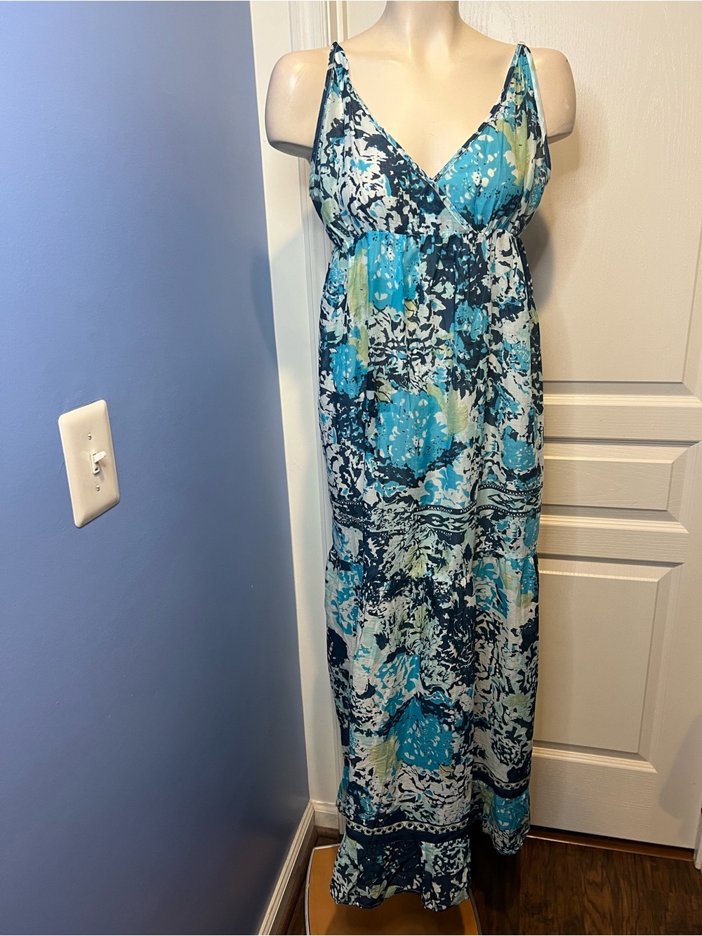 Debbie Katz 100% cotton Talullah Floral Blue Maxi Dress size L